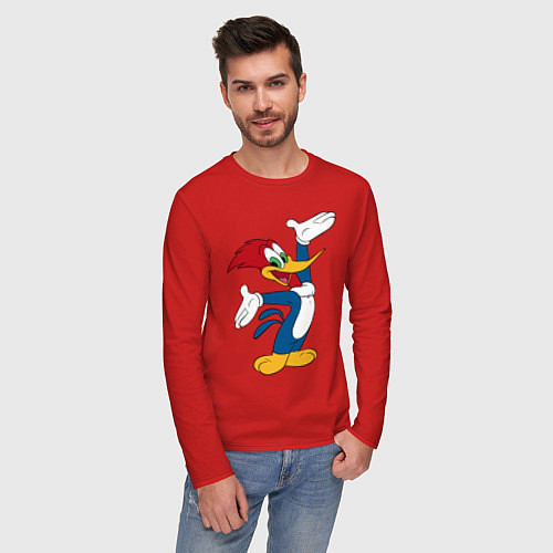 Мужской лонгслив Дятел Вуди позирует / Красный – фото 3