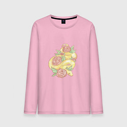 Лонгслив хлопковый мужской Змея акварелью цвета светло-розовый — фото 1