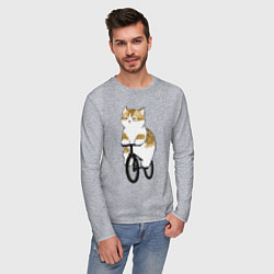 Лонгслив хлопковый мужской Котик на велосипеде, цвет: меланж — фото 2