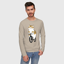 Лонгслив хлопковый мужской Котик на велосипеде, цвет: миндальный — фото 2