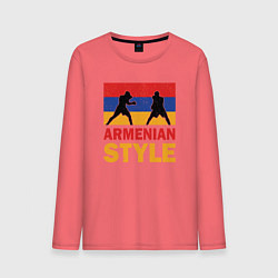 Лонгслив хлопковый мужской Армянский стиль, цвет: коралловый