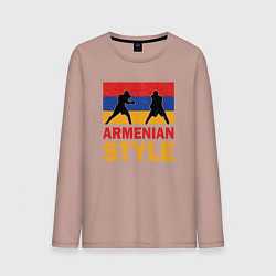 Лонгслив хлопковый мужской Армянский стиль, цвет: пыльно-розовый