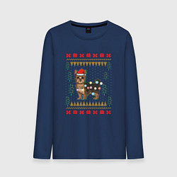 Лонгслив хлопковый мужской Рождественский свитер Йоркшик, цвет: тёмно-синий