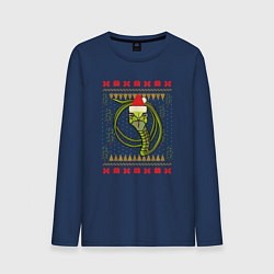 Лонгслив хлопковый мужской Рождественский свитер Скептическая змея, цвет: тёмно-синий