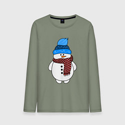 Лонгслив хлопковый мужской Снеговик в шапочке, цвет: авокадо
