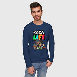 Лонгслив хлопковый мужской Toca Life, цвет: тёмно-синий — фото 2