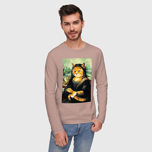 Мужской лонгслив Мона киса / Пыльно-розовый – фото 3