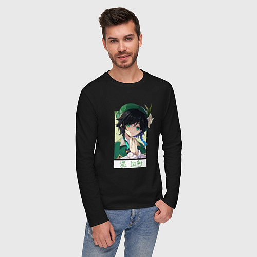 Мужской лонгслив Вен ти в рамке genshin impact / Черный – фото 3