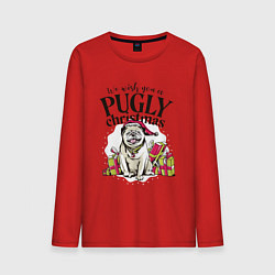 Лонгслив хлопковый мужской Pugly Christmas, цвет: красный