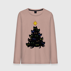 Лонгслив хлопковый мужской НовоКОТняя елка, цвет: пыльно-розовый
