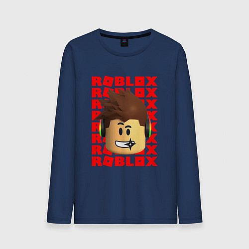 Мужской лонгслив ROBLOX RED LOGO LEGO FACE / Тёмно-синий – фото 1