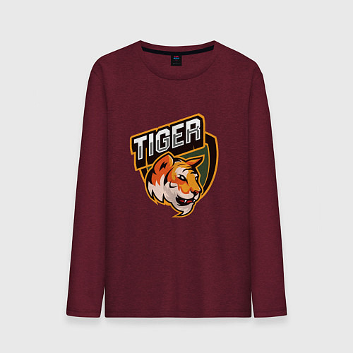 Мужской лонгслив Тигр Tiger логотип / Меланж-бордовый – фото 1