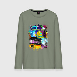 Лонгслив хлопковый мужской Geometry Dash: Pixel Logo, цвет: авокадо