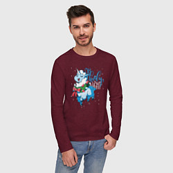 Лонгслив хлопковый мужской Llama Oh holy night, цвет: меланж-бордовый — фото 2