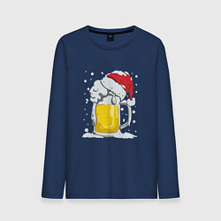 Лонгслив хлопковый мужской Новогодняя кружка пивасика, цвет: тёмно-синий