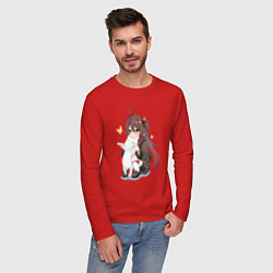Лонгслив хлопковый мужской ХУ ТАО И БЕЛЫЙ КОТИК, цвет: красный — фото 2