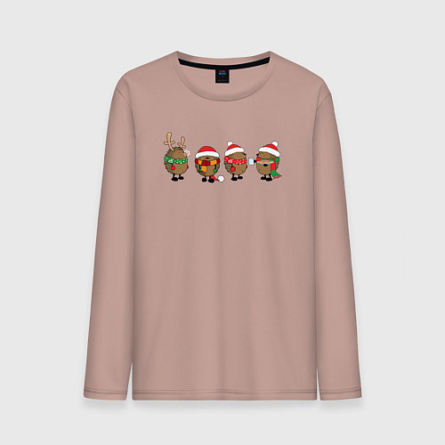 Мужской лонгслив НОВОГОДНИЕ ЁЖИКИ / Пыльно-розовый – фото 1