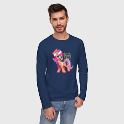 Лонгслив хлопковый мужской X-mas pony, цвет: тёмно-синий — фото 2