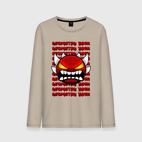 Мужской лонгслив GEOMETRY DASH КРАСНЫЙ ОГНЕННЫЙ ДЕМОН / Миндальный – фото 1