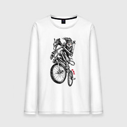 Лонгслив хлопковый мужской Skeleton on a cool bike, цвет: белый