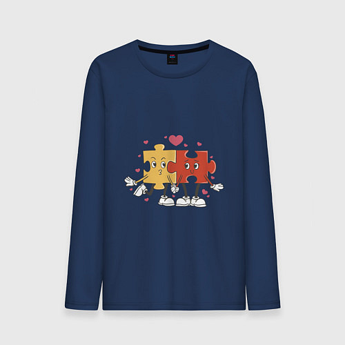 Мужской лонгслив Влюбленная пара - пазлы / Тёмно-синий – фото 1