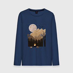 Лонгслив хлопковый мужской Туристический поход в лесу, цвет: тёмно-синий