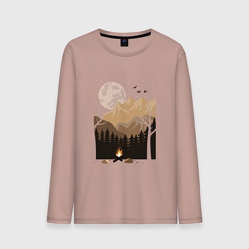 Мужской лонгслив Туристический поход в лесу / Пыльно-розовый – фото 1