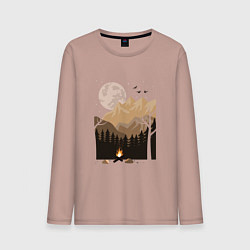 Лонгслив хлопковый мужской Туристический поход в лесу, цвет: пыльно-розовый