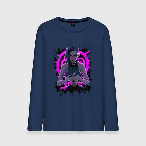 Мужской лонгслив LEAGUE OF LEGENDS JINX NEON, ARCANE / Тёмно-синий – фото 1