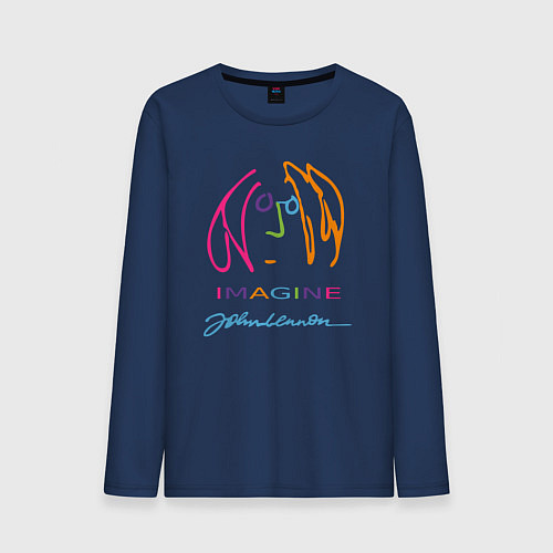 Мужской лонгслив Джон Леннон Автопортрет Автограф / Тёмно-синий – фото 1