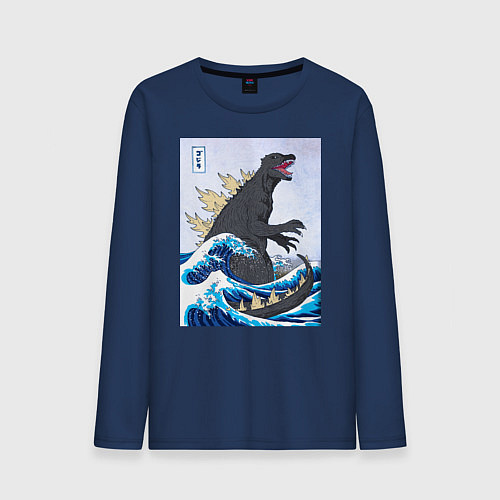 Мужской лонгслив Godzilla in The Waves Eastern / Тёмно-синий – фото 1