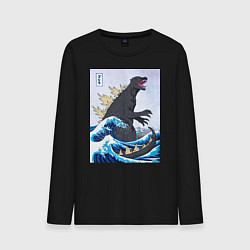 Лонгслив хлопковый мужской Godzilla in The Waves Eastern, цвет: черный