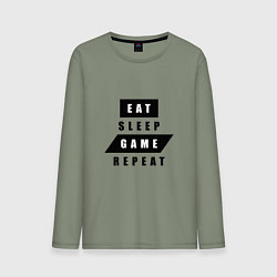 Лонгслив хлопковый мужской Eat, sleep, game, repeat Есть, спать, играть, повт, цвет: авокадо