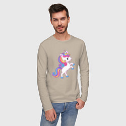Лонгслив хлопковый мужской Милый единорог unicorn, цвет: миндальный — фото 2