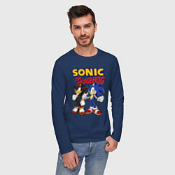 Лонгслив хлопковый мужской ЕЖ СОНИК SONIC THE HEDGEHOG, цвет: тёмно-синий — фото 2