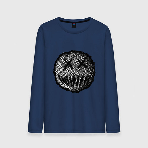 Мужской лонгслив Жуткая рожица пиксельная / Тёмно-синий – фото 1