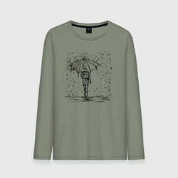 Лонгслив хлопковый мужской Девушка с зонтом под дождем, цвет: авокадо