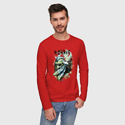 Лонгслив хлопковый мужской Череп с ирокезом, цвет: красный — фото 2