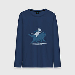Лонгслив хлопковый мужской Путешествие на коте, цвет: тёмно-синий