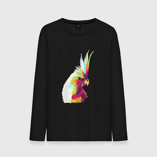 Мужской лонгслив Цветной попугай Colors parrot / Черный – фото 1