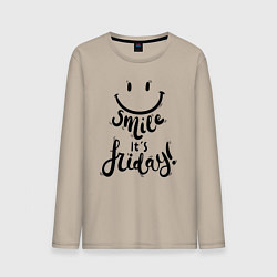 Лонгслив хлопковый мужской Улыбнись, сегодня пятница!, цвет: миндальный