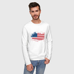 Лонгслив хлопковый мужской Американский флаг Stars, цвет: белый — фото 2