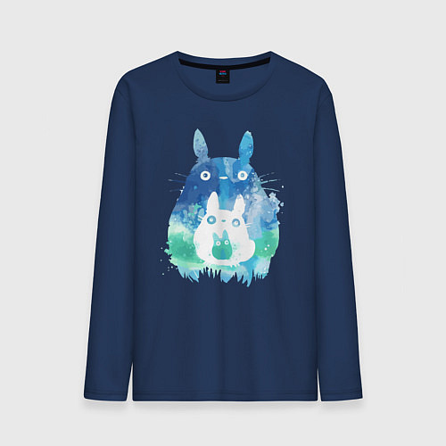 Мужской лонгслив Семья кроликов Акварель / Тёмно-синий – фото 1