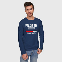 Лонгслив хлопковый мужской Pilot In Progress, цвет: тёмно-синий — фото 2