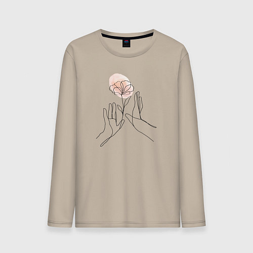 Мужской лонгслив Цветок в руках / Миндальный – фото 1