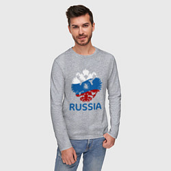 Лонгслив хлопковый мужской Russia, цвет: меланж — фото 2