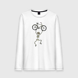 Лонгслив хлопковый мужской Скелетик и велосипед, цвет: белый