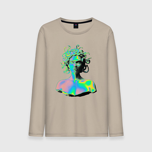 Мужской лонгслив Gorgon Medusa Vaporwave Neon / Миндальный – фото 1