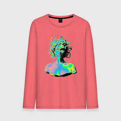 Лонгслив хлопковый мужской Gorgon Medusa Vaporwave Neon, цвет: коралловый