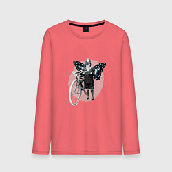 Лонгслив хлопковый мужской Vintage Woman Butterfly Bike Collage, цвет: коралловый